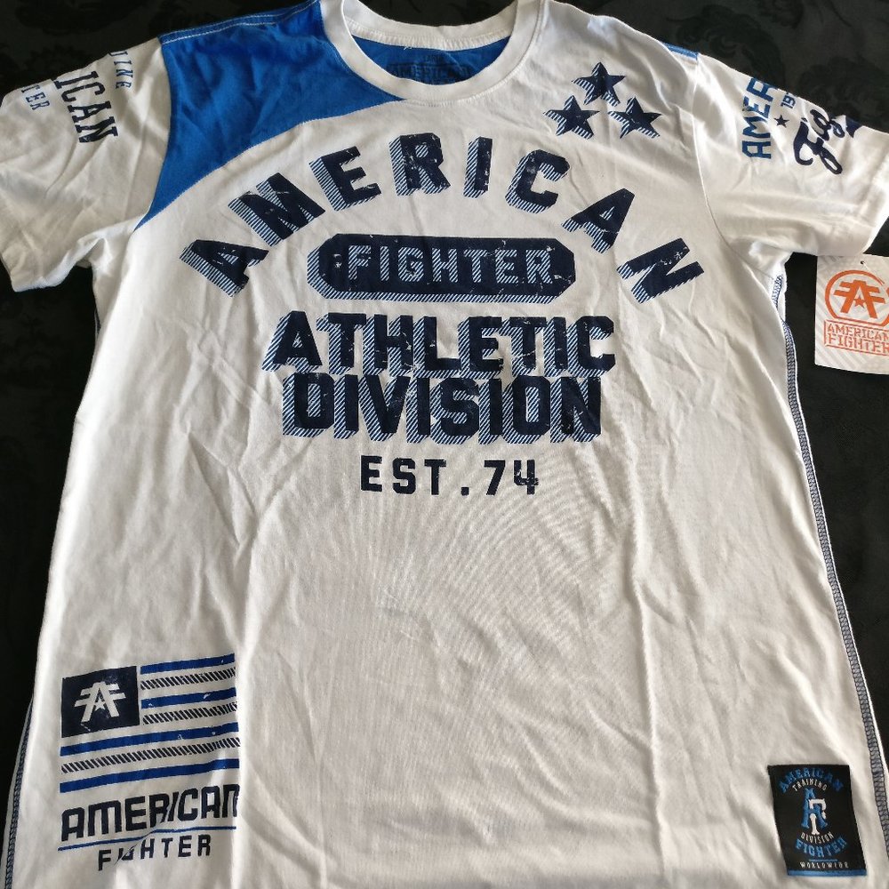 American Fighter White and Blue Athletic Tee